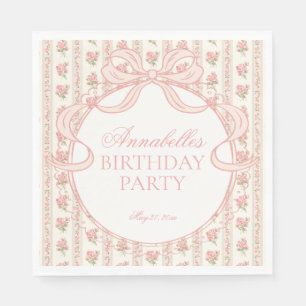 Peach and Beige Fancy Floral Birthday Dessert Napkin