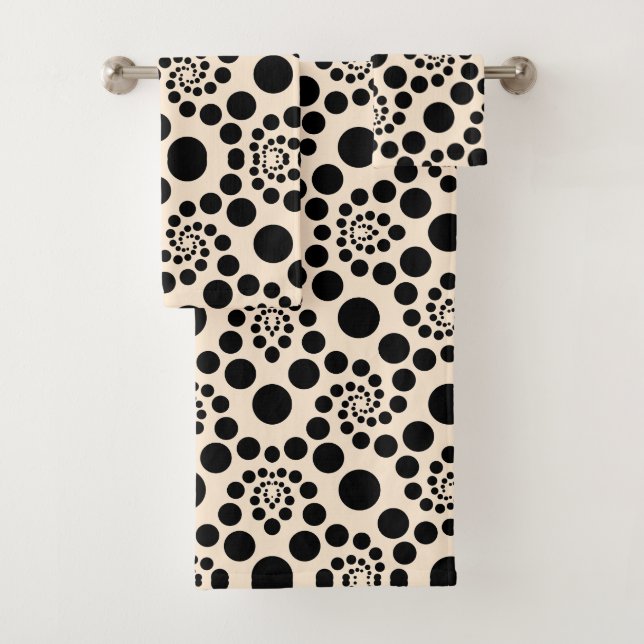 Peach and Black Retro Polka Dots Bath Towel Set (Insitu)