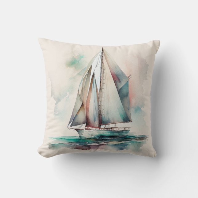 Peach and Black Sailboat Floral Throw Pillow (Front)