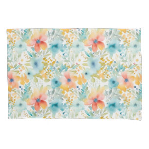 Peach and Blue Abstract Flowers Pillowcase