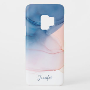 Peach and Blue Abstract Ink Wash with Name Case-Mate Samsung Galaxy S9 Case