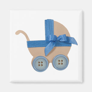 Peach and blue baby carriage baby shower magnet