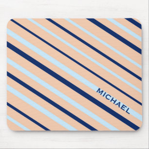 Peach and Blue Diagonal Striped Personalised Mouse Mat