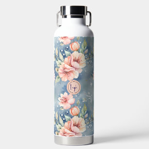 Peach and Blue Floral Water Bottle