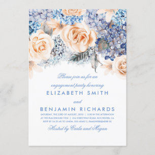 Peach and Blue Floral Watercolors Engagement Party Invitation
