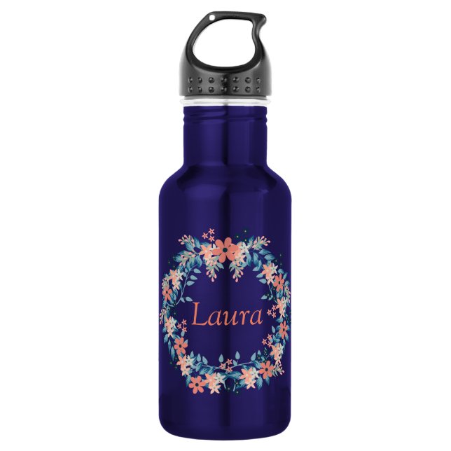 Peach and Blue Floral Wreath 532 Ml Water Bottle (Front)