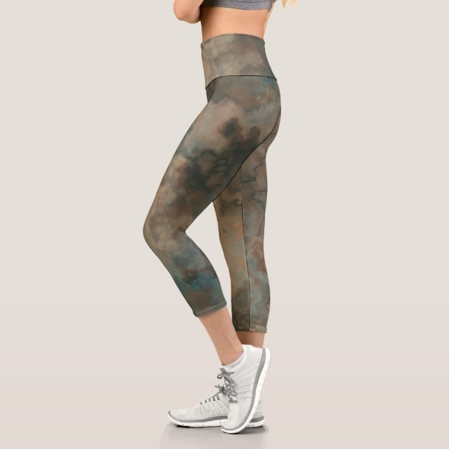 Peach and Blue Marble Abstract Capri Leggings (Left)