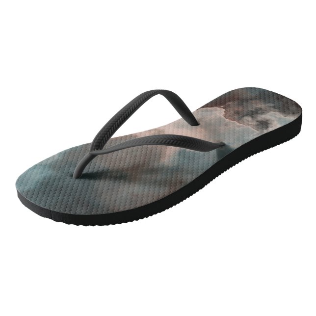 Peach and Blue Marble Abstract Flip Flops (Angled)