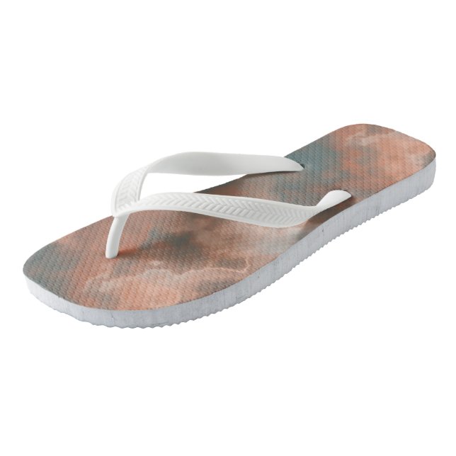 Peach and Blue Marble Abstract Flip Flops (Angled)