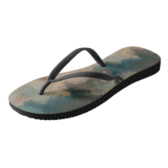 Peach and Blue Marble Abstract Flip Flops (Angled)