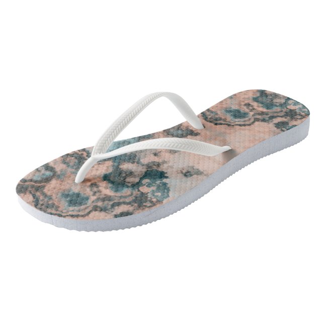 Peach and Blue Marble Abstract Flip Flops (Angled)
