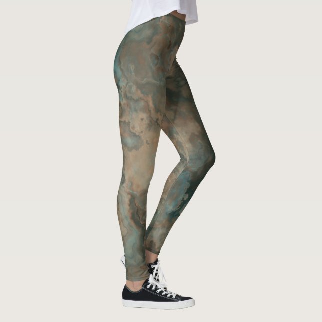 Peach and Blue Marble Abstract Leggings (Right)