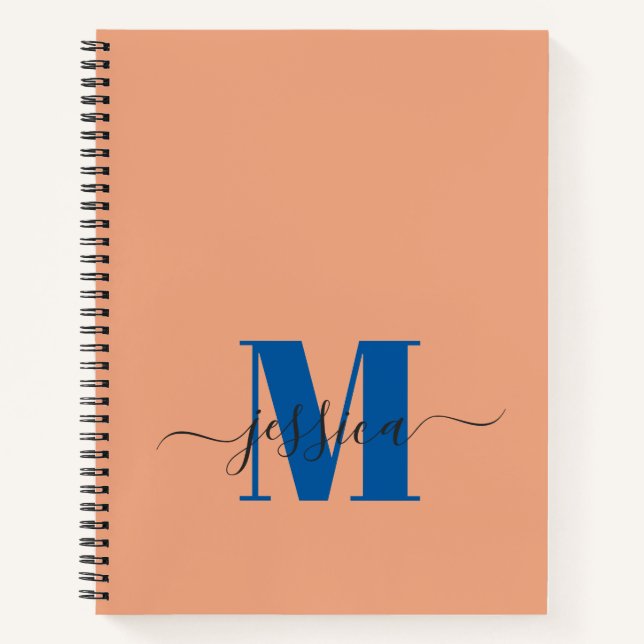 Peach and Blue Personalised Monogram Notebook (Front)