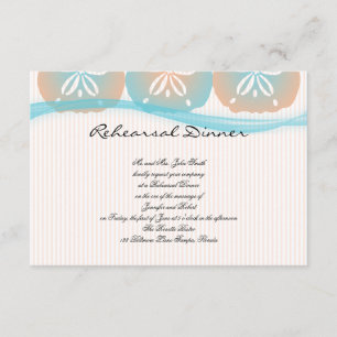 Peach and Blue Sand Dollar Beach Wedding Rehearsal Invitation