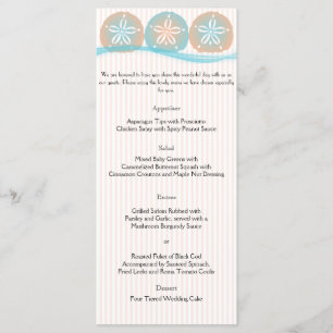 Peach and Blue Sand Dollars Beach Wedding Menu