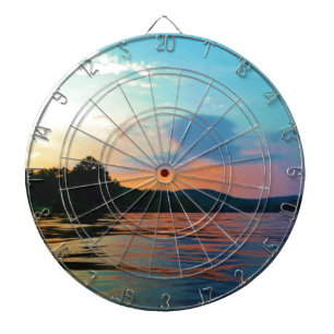 Peach and Blue Sunset on mountain Lake Dartboard