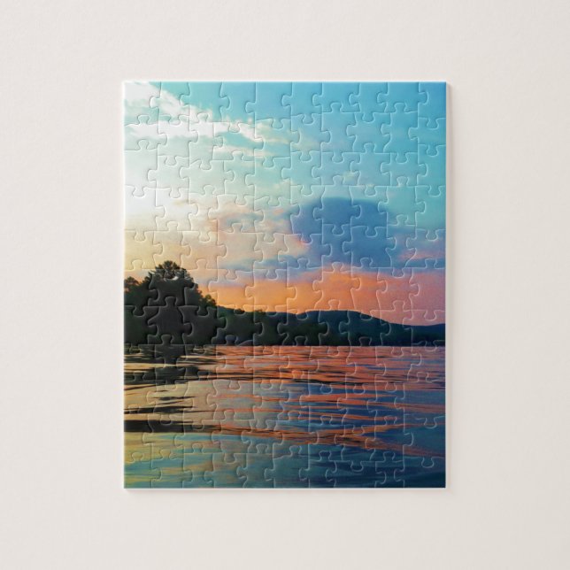Peach and Blue Sunset on mountain Lake Jigsaw Puzzle (Vertical)
