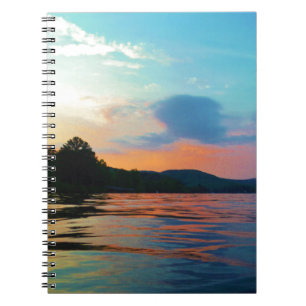 Peach and Blue Sunset on mountain Lake Notebook