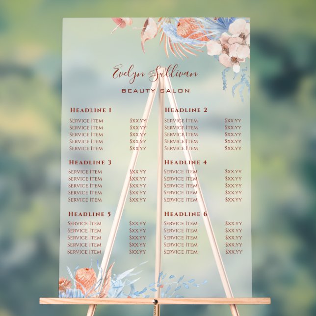 Peach and Blue Tropical Price List Acrylic Sign (Neutral)