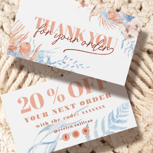 Peach and blue tropical thank you discount card