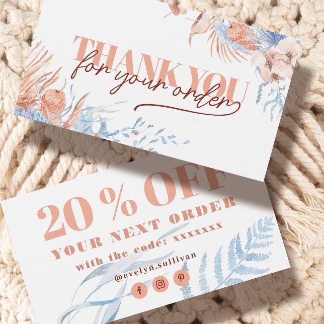 Peach and blue tropical thank you discount card (Creator Uploaded)