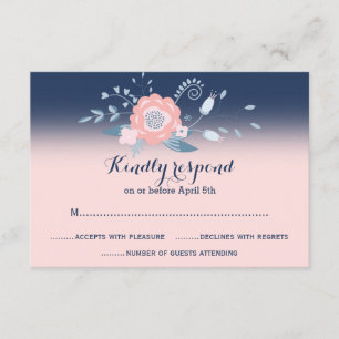 Peach and blue wedding RSVP cards Monogram