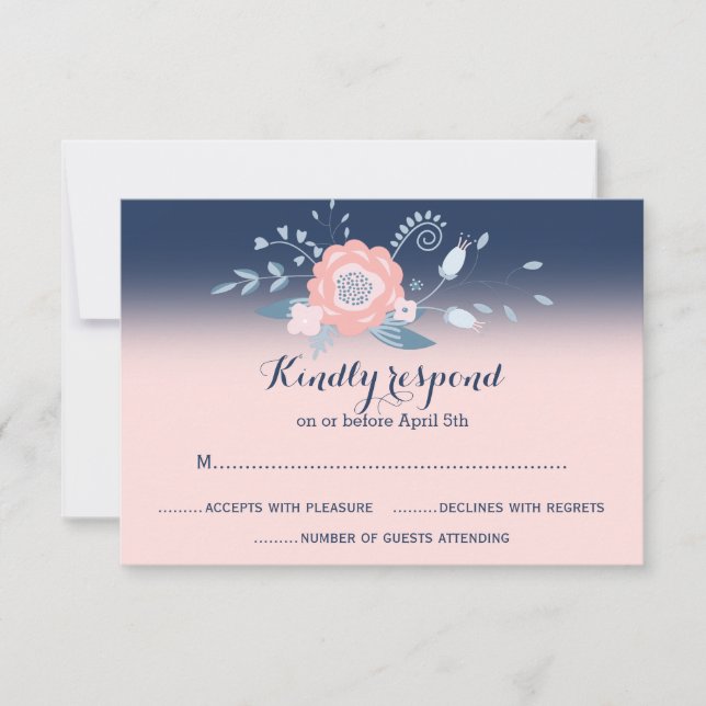 Peach and blue wedding RSVP cards Monogram (Front)
