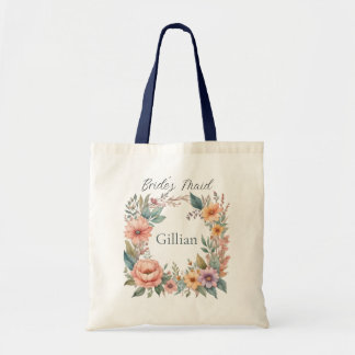 Peach and Blue Wildflowers Bride's Maid Tote Bag