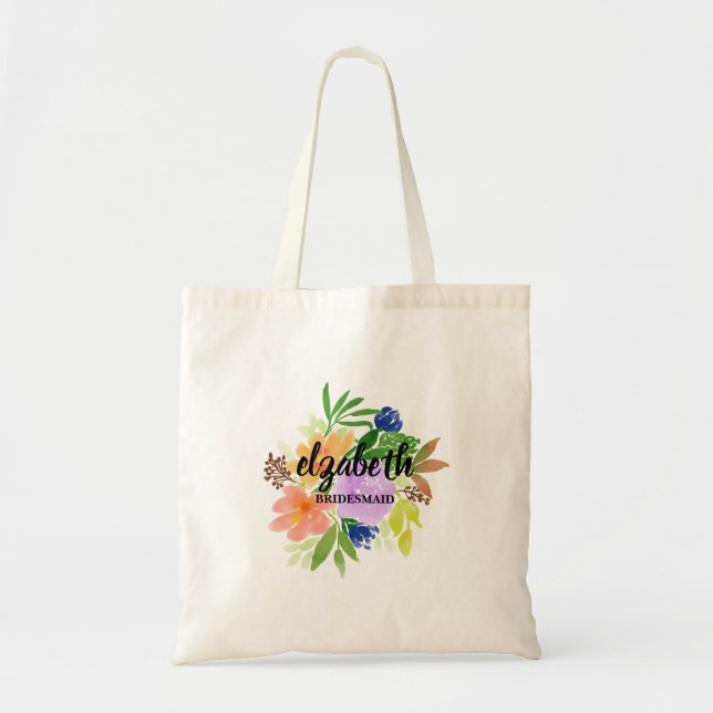 Peach and blush floral bridesmaid tote bag (Front)
