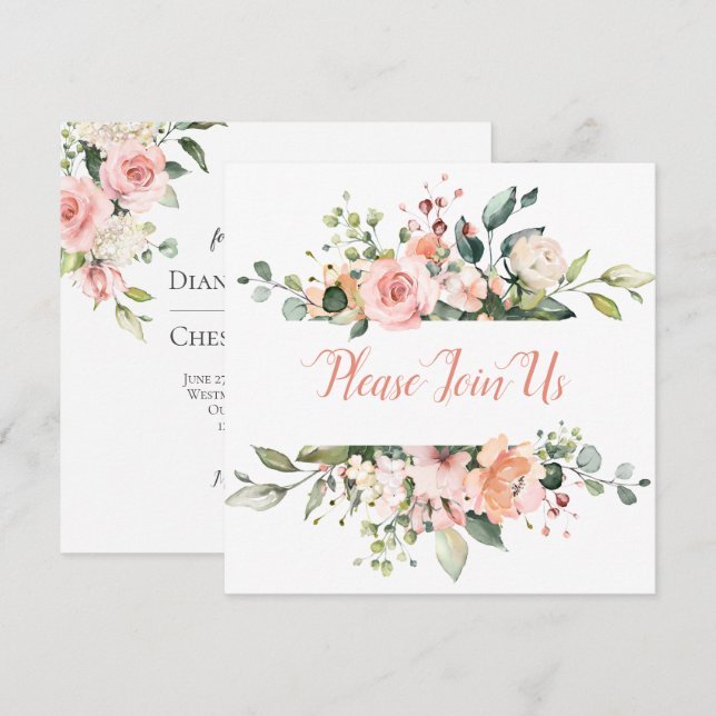 Peach and Blush Floral Frame Wedding Invitation (Front/Back)
