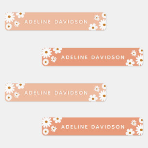 Peach and Blush Pink Daisy Waterproof Kids Name