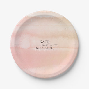 Peach and Blush Pink Watercolors Wedding Paper Plate