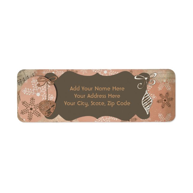 Peach and Brown Snowflake Holiday Address Labels (Front)