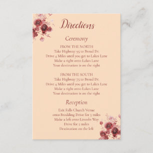 Peach and Burgundy Floral directions Enclosure Card