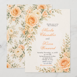 Peach and Champagne Gold Wedding Invitation