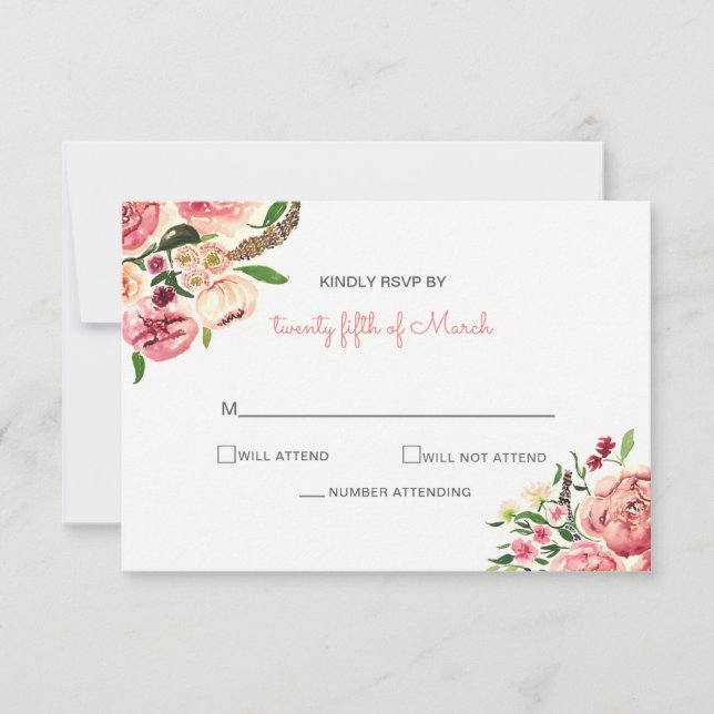 Peach and Coral Flowers Floral wedding Invitation (Front)
