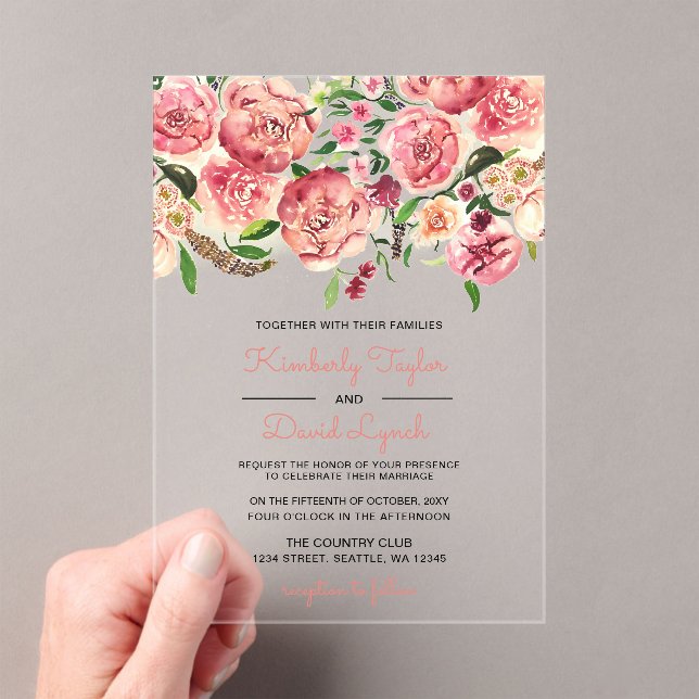 Peach and Coral Flowers Floral wedding invitation (Insitu (Handheld))