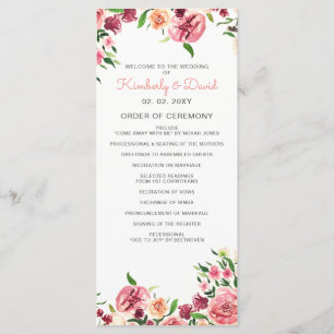 Peach and Coral Flowers Floral Wedding Programs Programme