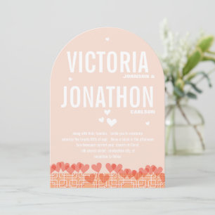 Peach and Coral Modern HeartsTypography Wedding Invitation