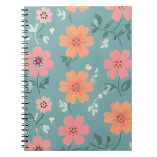Peach and Coral Summer Wildflower Pattern Notebook