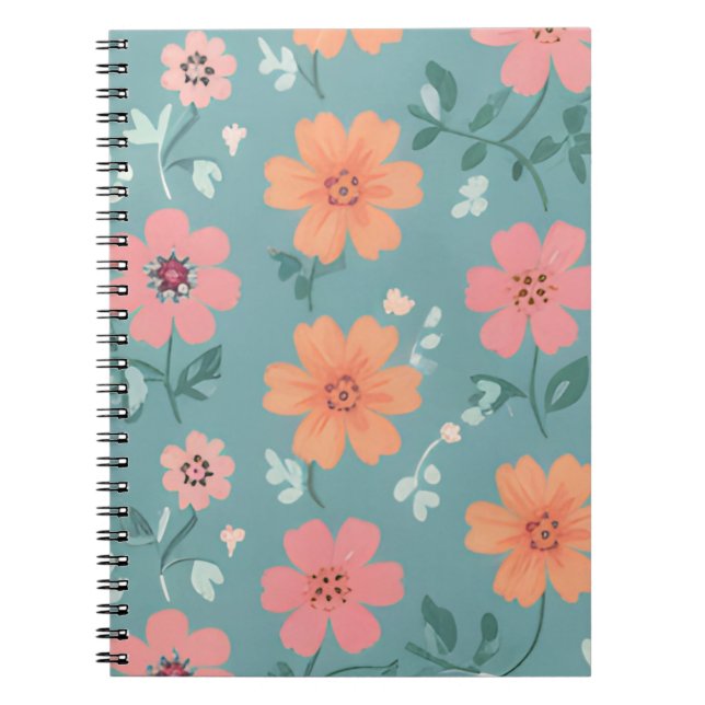 Peach and Coral Summer Wildflower Pattern Notebook (Front)