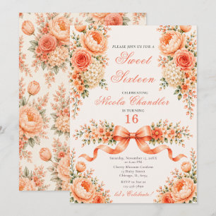 Peach and Coral Sweet Sixteen Invitation