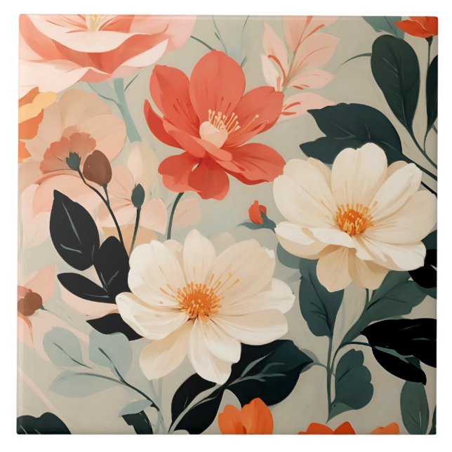 Peach and Cream floral blossoms Tile (Front)