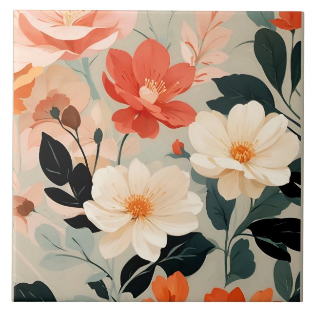 Peach and Cream floral blossoms Tile (Front)