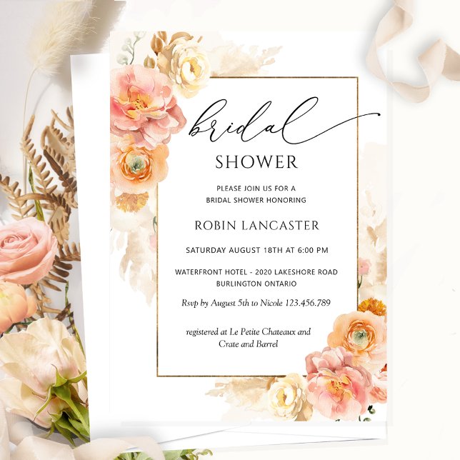 Peach and Cream Floral Bridal Shower /Brunch Invitation (Creator Uploaded)