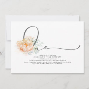 Peach and Cream Floral Elegant 1st Birthday Invitation