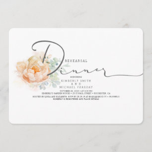 Peach and Cream Floral Script Rehearsal Dinner Invitation