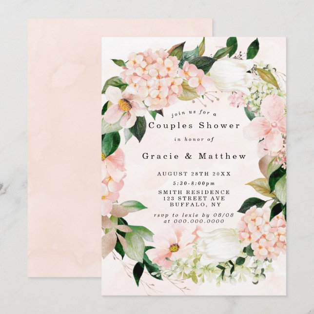 Peach and Cream Hydrangeas Couples Shower Invites (Front/Back)