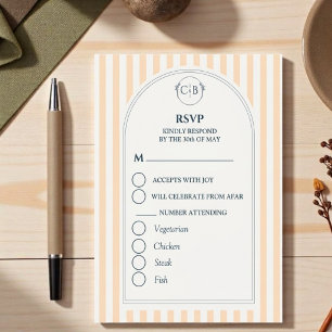 Peach and Cream Striped Wedding RSVP Card