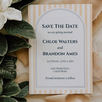 Peach and Cream Striped Wedding Save The Date